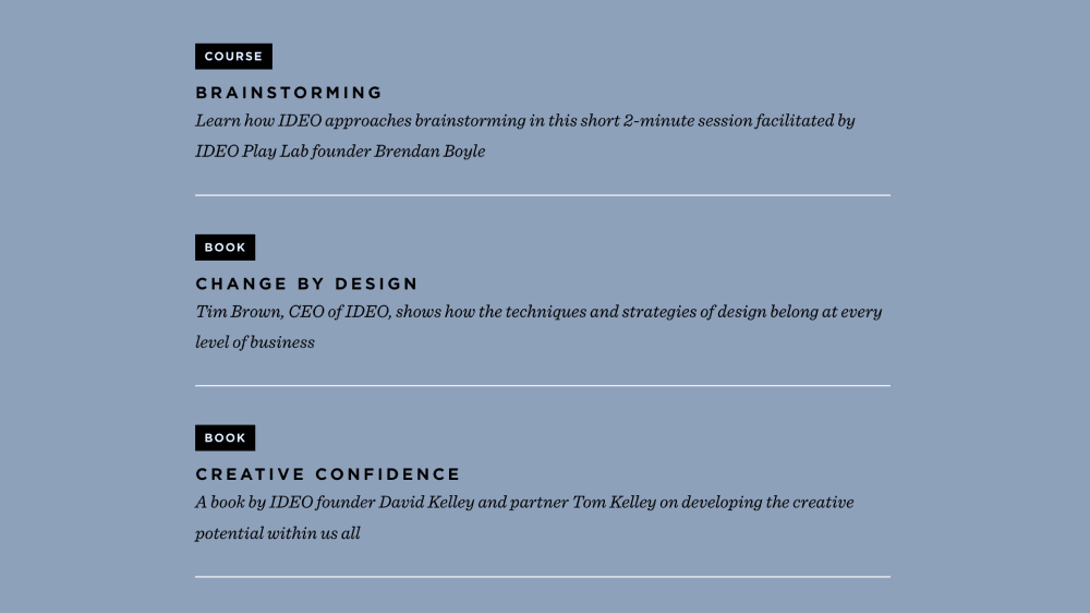 IDEO Blog List — Web Design example of the Gestalt principle