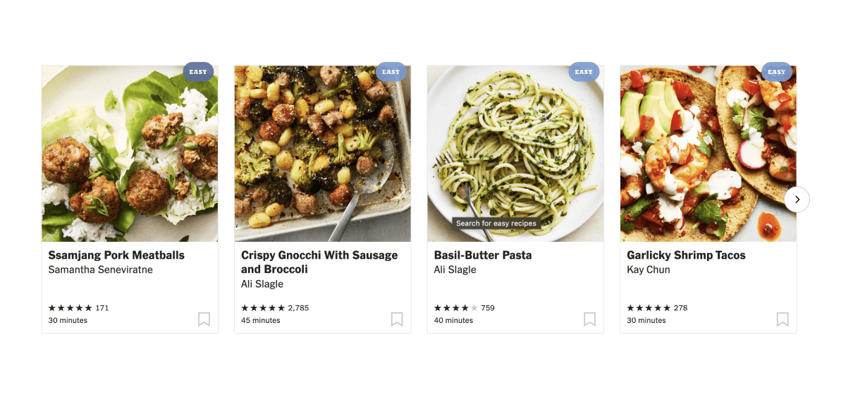 NYT Recipe Cards — UI Design example of the Gestalt principle