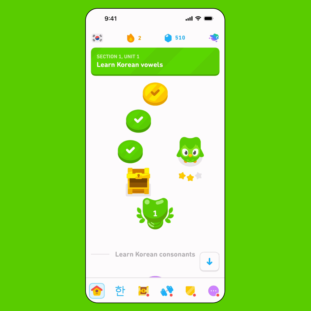 Duolingo Progress Path — Game Design example of the Gestalt principle