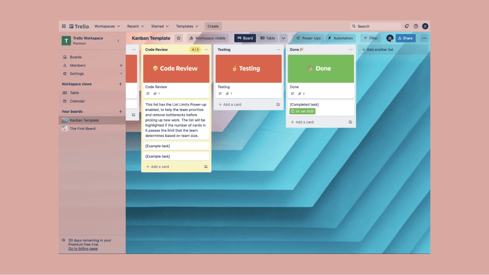 Trello Kanban — UI Design example of the Gestalt principle