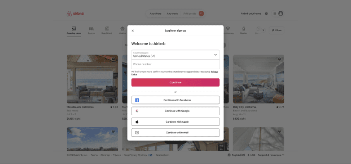 Airbnb Login Modal — UI Design example of the Gestalt principle