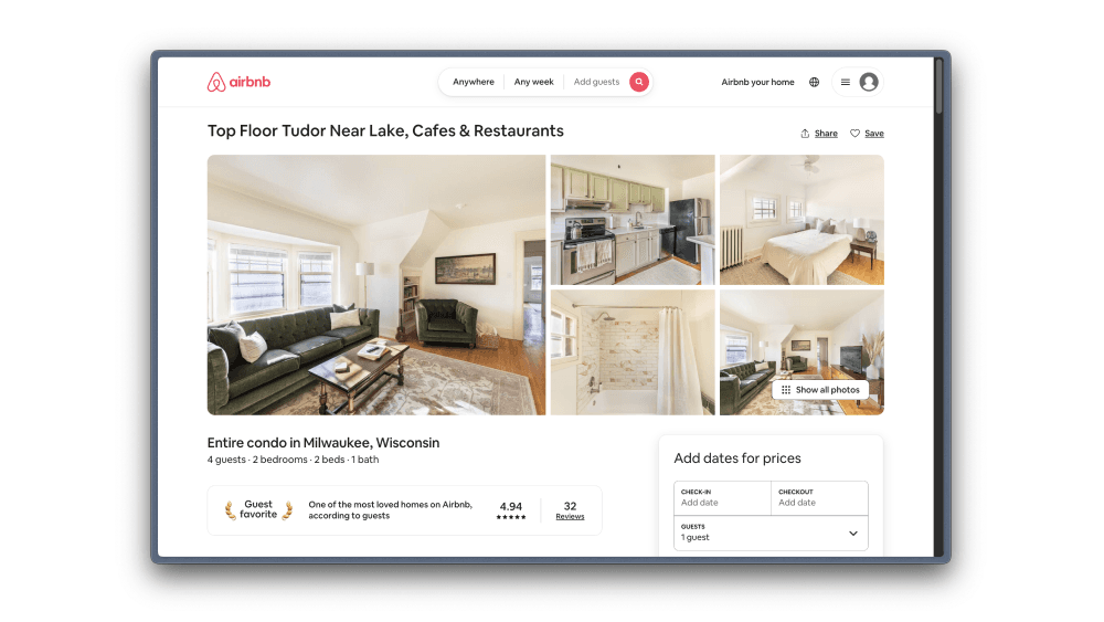 Airbnb Listing Page — UI Design example of the Gestalt principle