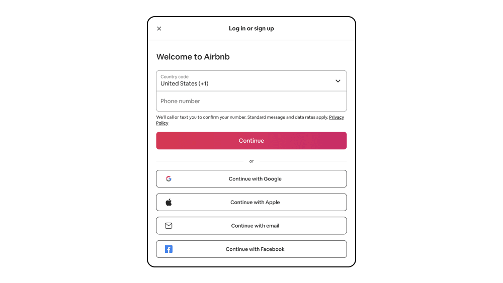 Airbnb Login Modal — UI Design example of the Gestalt principle