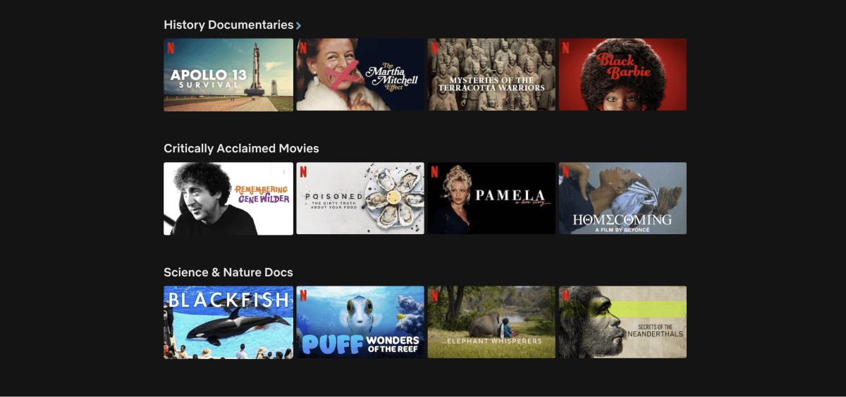 Netflix Previews — UI Design example of the Gestalt principle