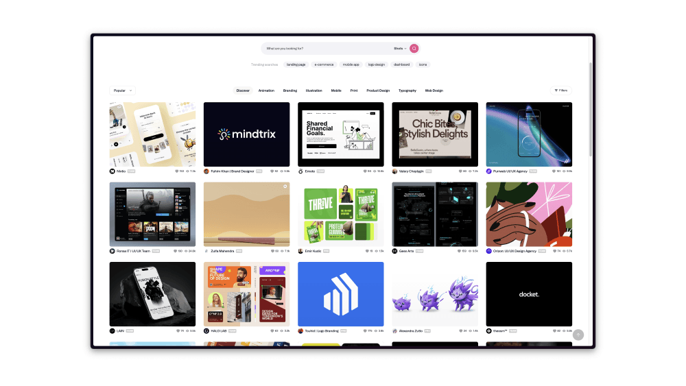 Dribbble Grid Layout — Web Design example of the Gestalt principle